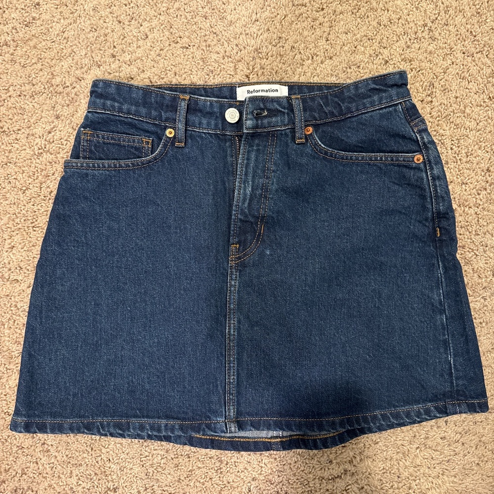 Reformation Lydia High Rise Denim Midi Skirt Size 27